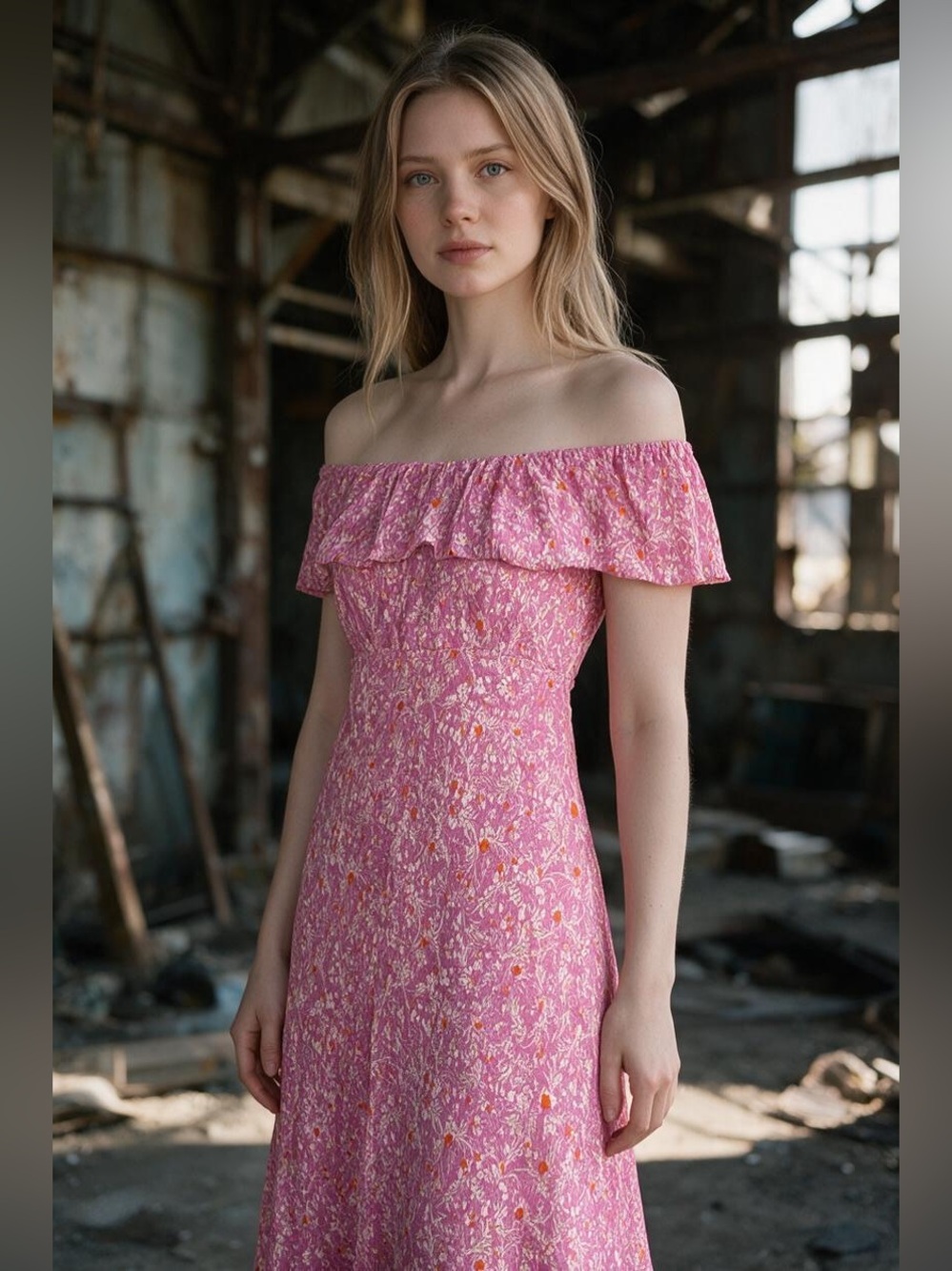 Mango Pink Floral Strapless Midi Dress Boho Summer Off-the-shoulder Cottage-core